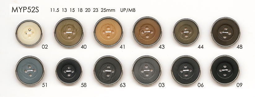 MYP52S 優雅銀色 4 孔聚酯纖維鈕扣 大阪鈕扣（DAIYA BUTTON）