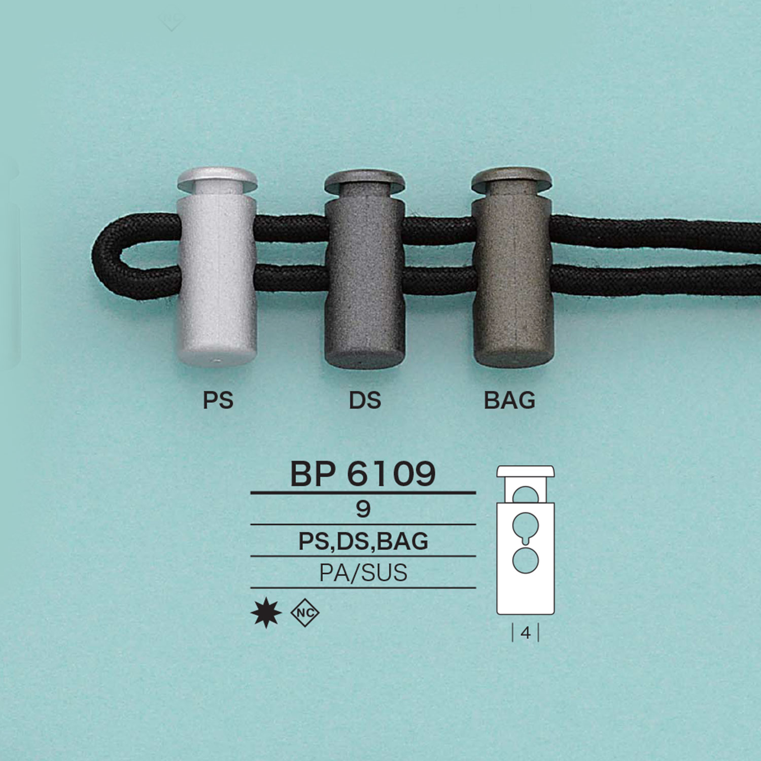 BP6109 圓柱繩子鎖[扣和環] 愛麗絲鈕扣