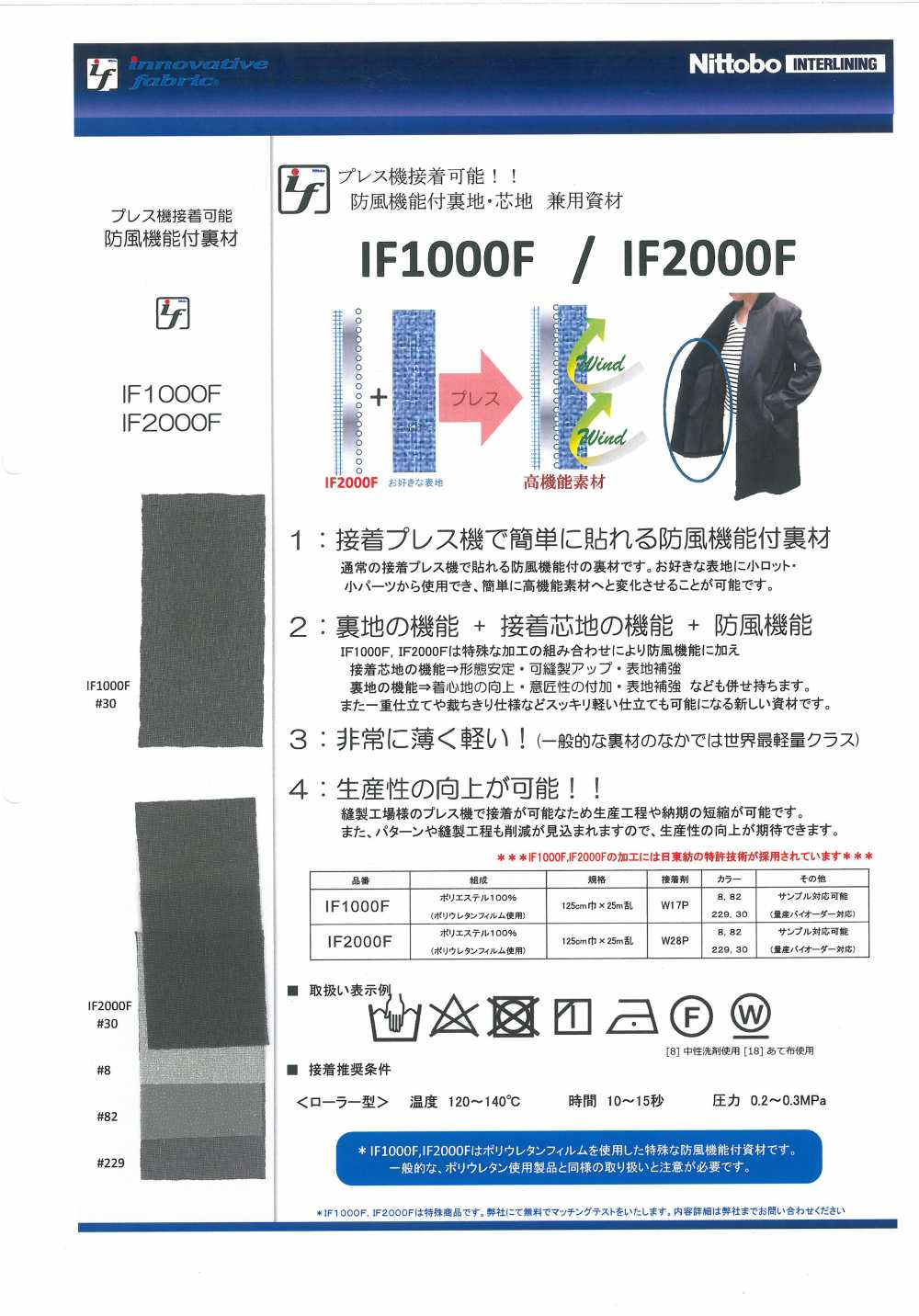 IF2000F 具有防風功能的里料和襯料[襯布] 日東紡績