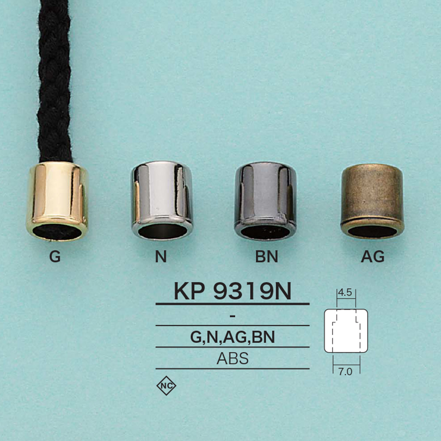 KP9319N 圓柱繩帽（電鍍）[扣和環] 愛麗絲鈕扣