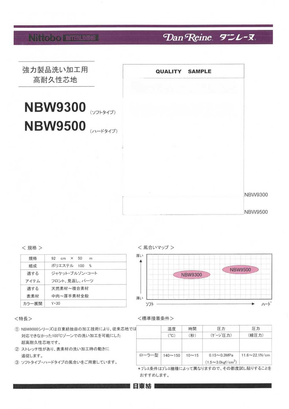 NBW9500 高度耐用的襯布，適用於產品密集洗滌，硬質型 日東紡績