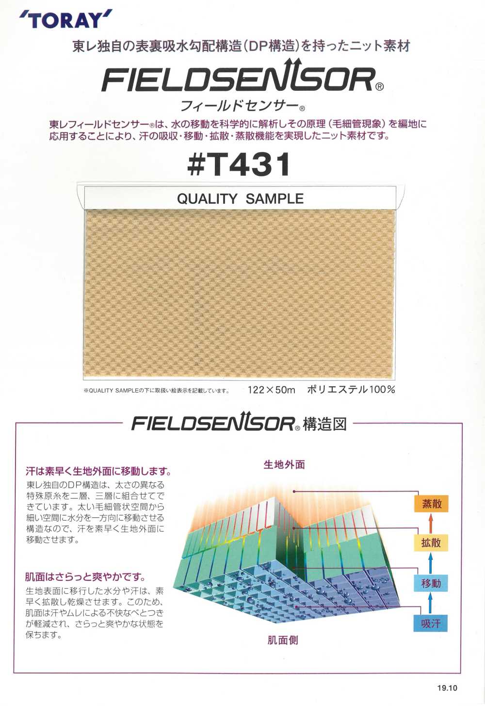 T431 TORAY Field Sensor®貼身衣料的針織材料[面料] 田村片