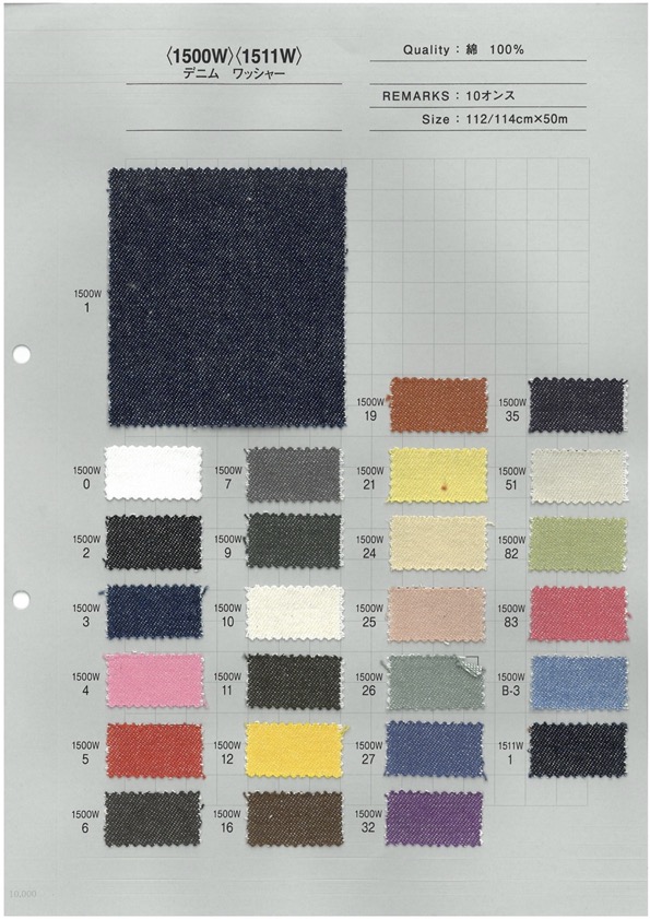 1500W 豐富的色彩變化 彩色丹寧布水洗處理 10 盎司。[面料] 吉和紡織