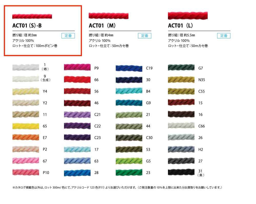 ACT01(S)-B 腈綸扭繩子3mm[緞帶、帶、繩子] Cordon