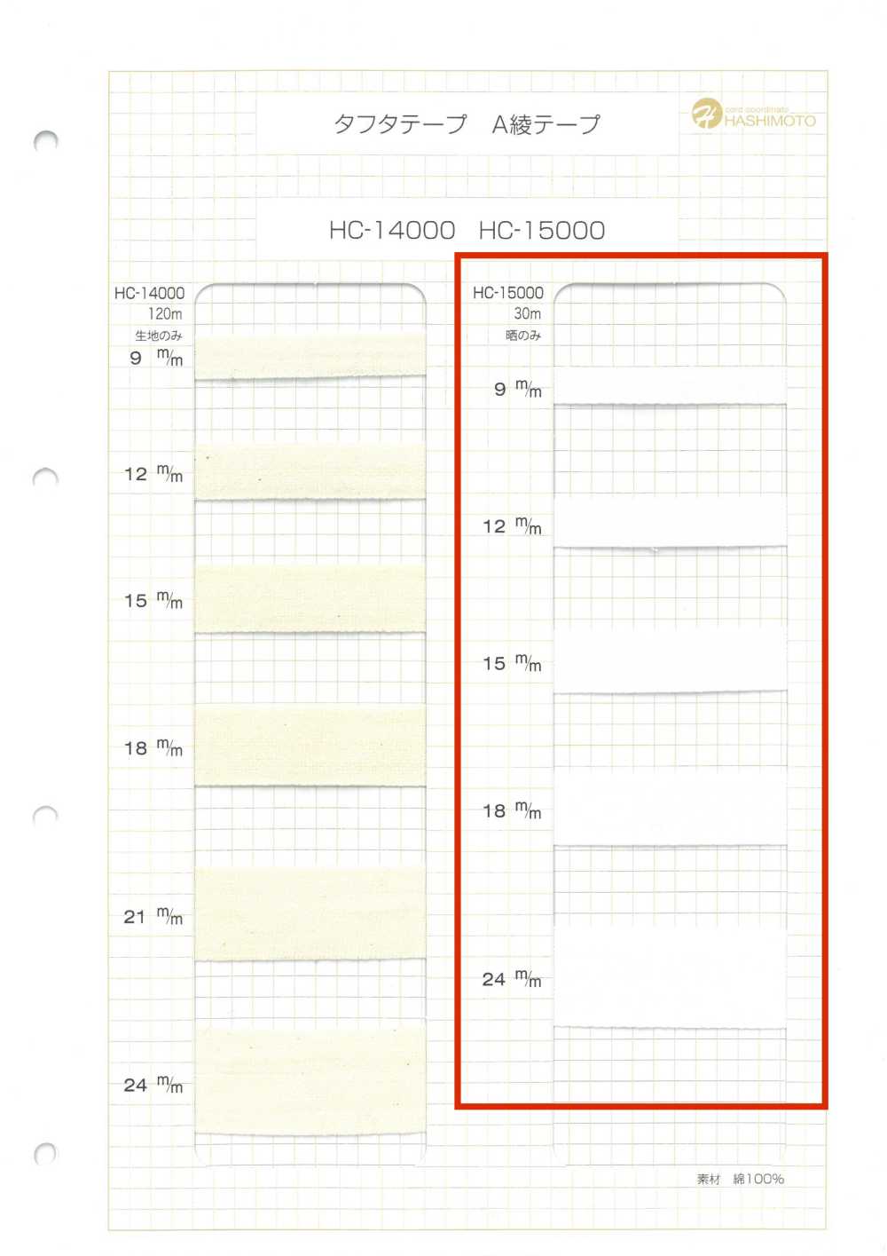 HC-15000 棉A斜紋帶[緞帶、帶、繩子] 無製造商名