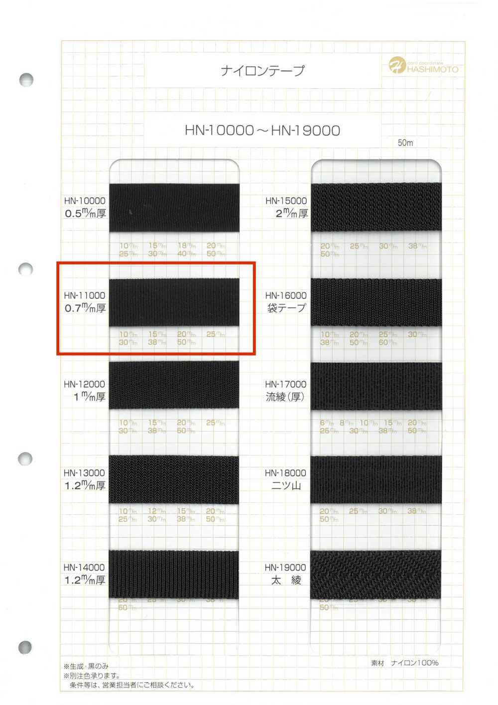 HN-11000 0.7mm厚尼龍帶[緞帶、帶、繩子] 無製造商名