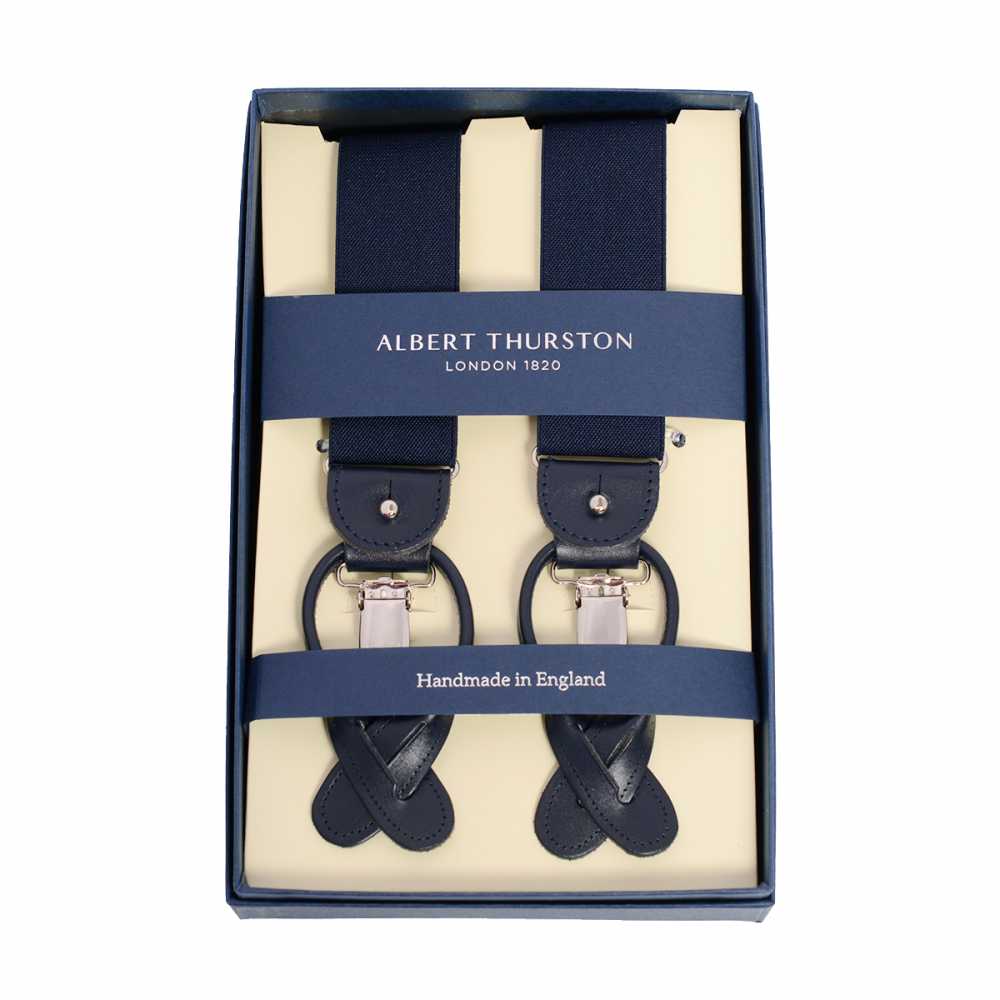 AT-NAVY-XL Albert Thurston吊帶海軍藍純色35 mmXL碼[正裝配飾] ALBERT THURSTON