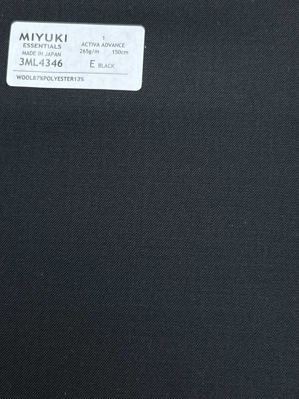 3ML4346 26SS Miyuki 布料 MIYUKI ESSENTIALS ACTIVA ADVANCE純色黑色 美雪毛紡廠