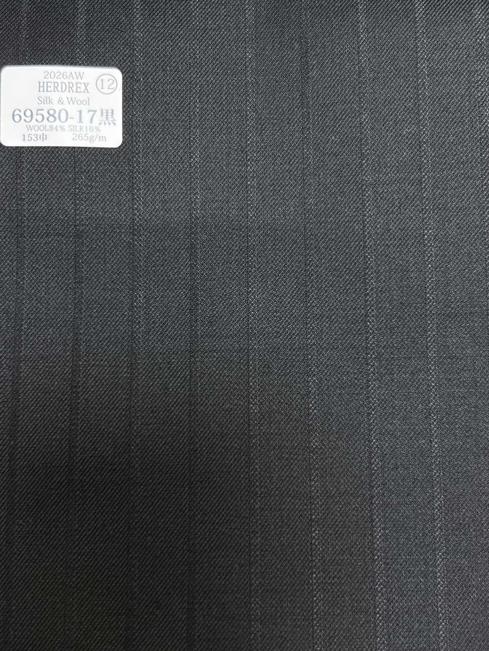 69580-17 26AW HERDREX【Silk & Wool】真絲羊毛 黑色 暗紋條紋[布料] 國島株式會社
