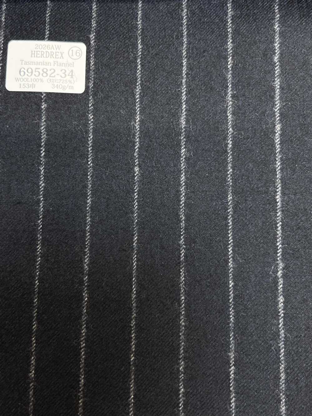 69582-34 26AW HERDREX【Tasmanian Flannel】真絲與羊毛 藏青色 條紋[布料] 國島株式會社