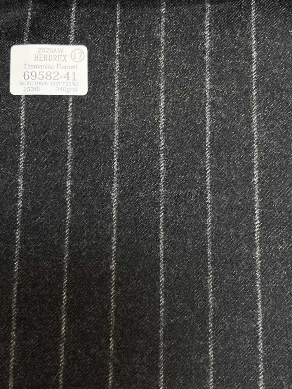 69582-41 26AW HERDREX【Tasmanian Flannel】真絲羊毛炭灰色條紋[布料] 國島株式會社