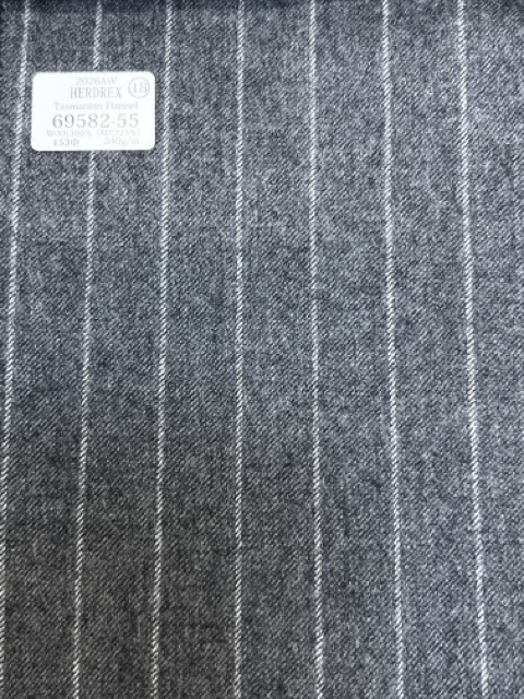 69582-55 26AW HERDREX【Tasmanian Flannel】真絲與羊毛 灰色條紋[布料] 國島株式會社
