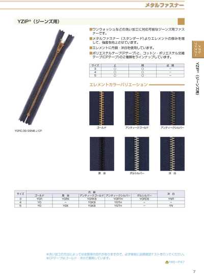 3YNRC YZiP® 拉鍊（牛仔褲用）3號 洋白 閉尾