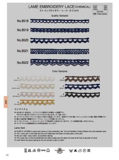 8519 金銀絲刺繡蕾絲（化學蕾絲）(約8MM)