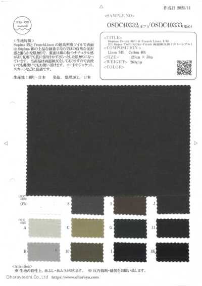 Supima棉 80/1 & 法國亞麻 1/60 2/1 超級斜紋 絲滑整理 雙面檢卷完成（正反一樣）（本白）