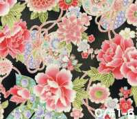 850628 平紋布 花卉金和風圖案 牡丹、菊、葵與鼓[布料] VANCET 更多照片