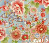 850628 平紋布 花卉金和風圖案 牡丹、菊、葵與鼓[布料] VANCET 更多照片