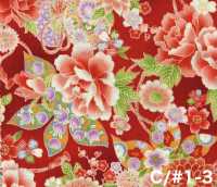 850628 平紋布 花卉金和風圖案 牡丹、菊、葵與鼓[布料] VANCET 更多照片