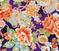 850628 平紋布 花卉金和風圖案 牡丹、菊、葵與鼓[布料] VANCET 更多照片