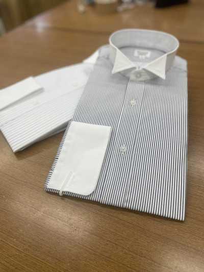 クレリックシャツ 翼領異色領袖條紋正裝襯衫