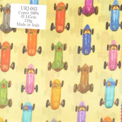 URJ-043 義大利製造 100%銅氨絲印花裡布 經典汽車圖案 黃色