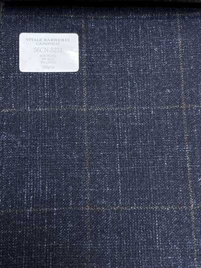 56CN5231 CANONICO WOOL SILK & LINEN 花式西裝布料 海軍藍/棕色 窗格紋